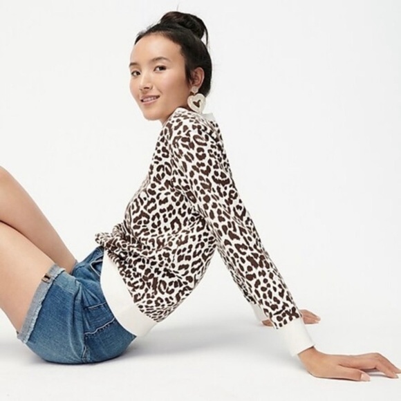 J Crew XS Cotton Crewneck Sweatshirt In Leopard AB726 - Picture 1 of 9